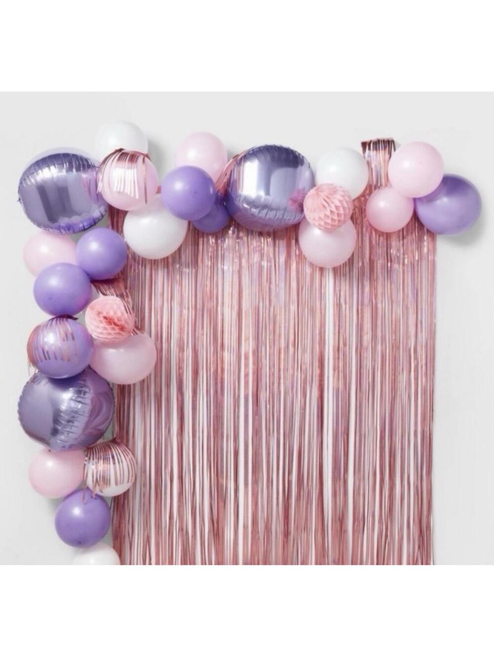 Balloon Decor Kit 79 Pieces Pink Purple White Balloons Backdrop Fringe Honeycomb